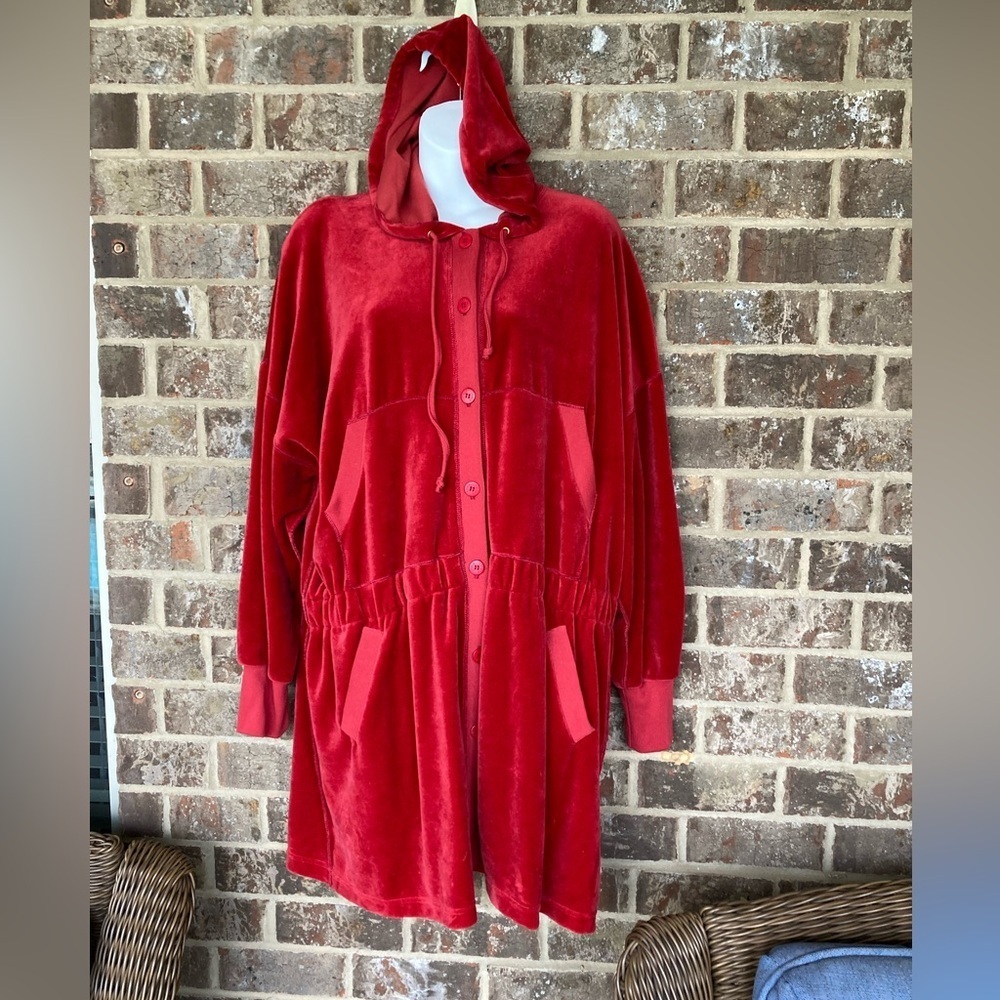 Sonia Rykiel Paris Vintage Hooded Velour Button Down Jacket Size XL/ XXL/ XXL